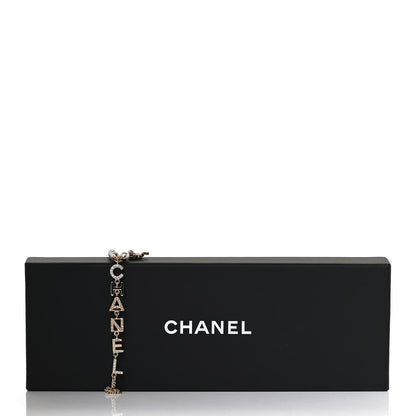 Chanel Pearl Crystal Logo Ring Chain Bracelet Gold 4 of 4