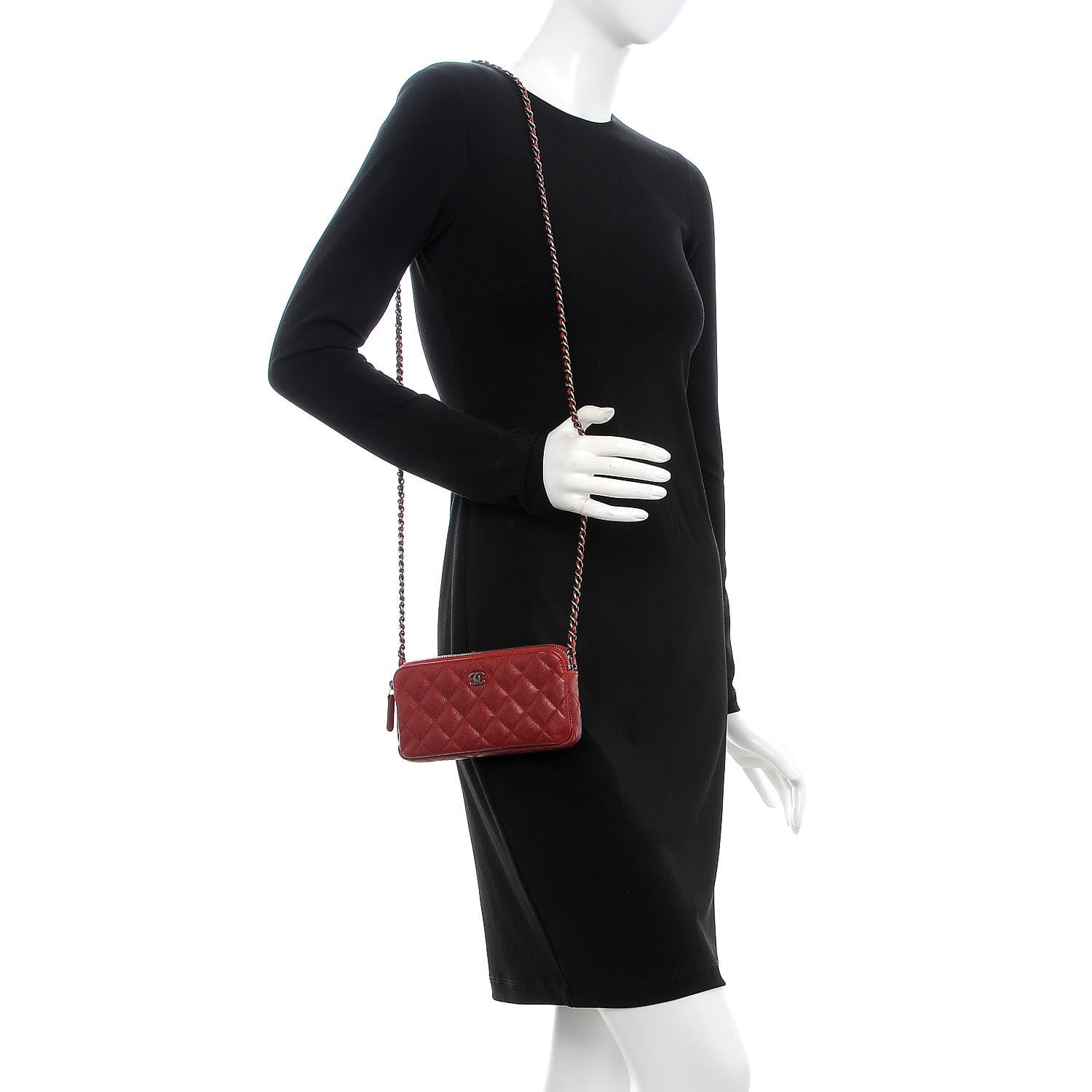 Chanel Caviar Quilted Small Clutch With Chain Red 2 of 12