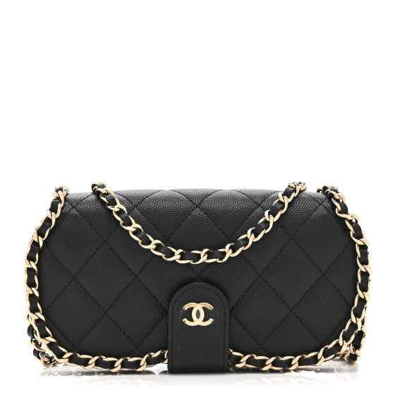 Caviar Quilted Chain Glasses Case Black