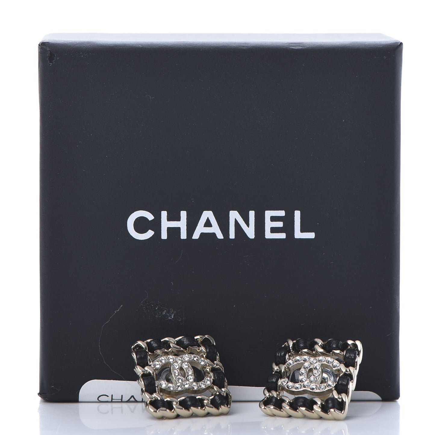 Crystal Lambskin Chain Sergeant Stud Earrings Black Gold
