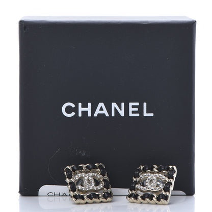Chanel Crystal Lambskin Chain Sergeant Stud Earrings Black Gold 5 of 5