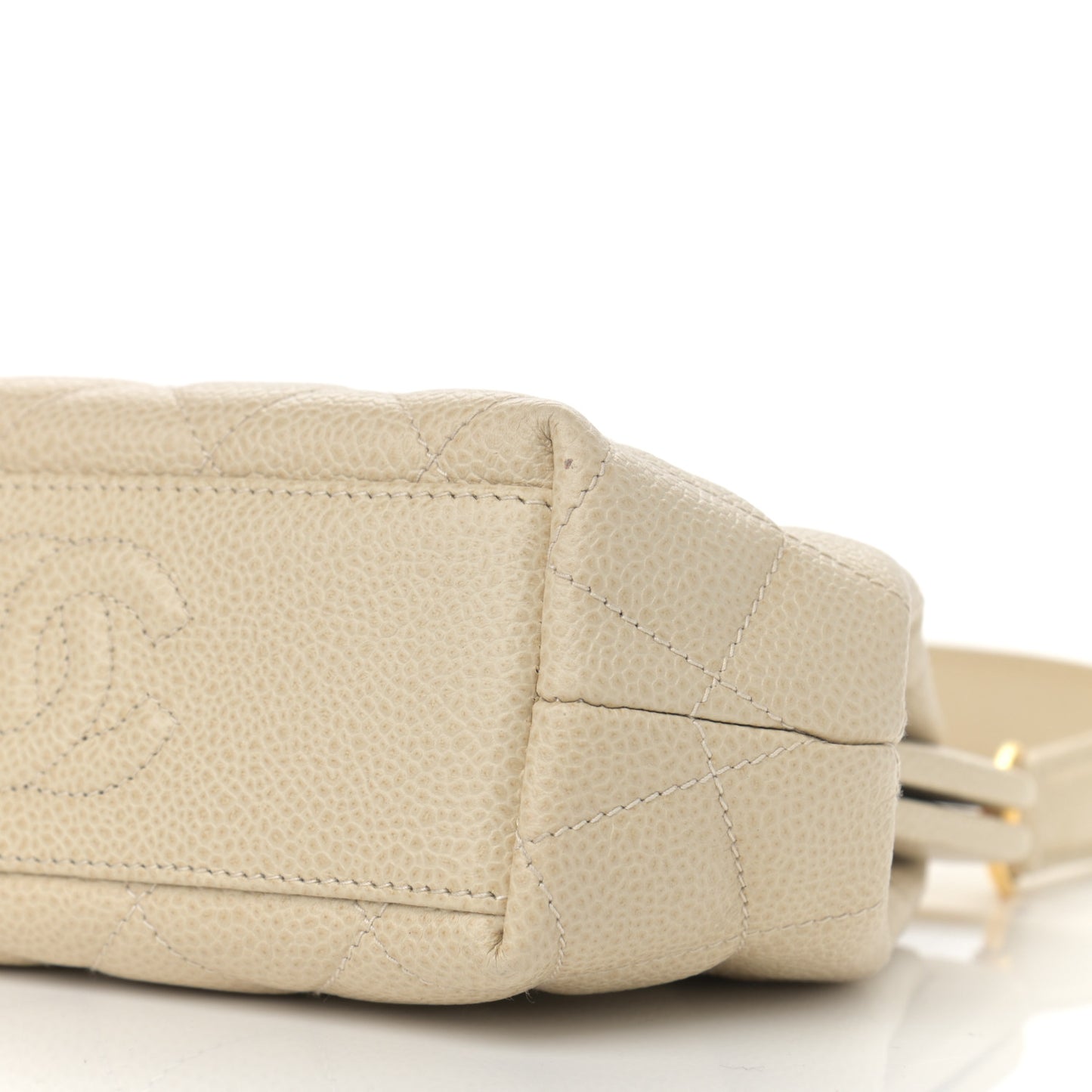 Caviar Quilted Frame Evening Bag Beige