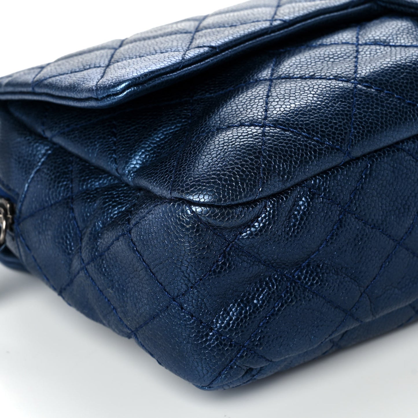 Metallic Caviar Quilted Large Chic Flap Blue