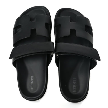 Hermes Calfskin Womens Chypre Sandals 38.5 Black 2 of 9
