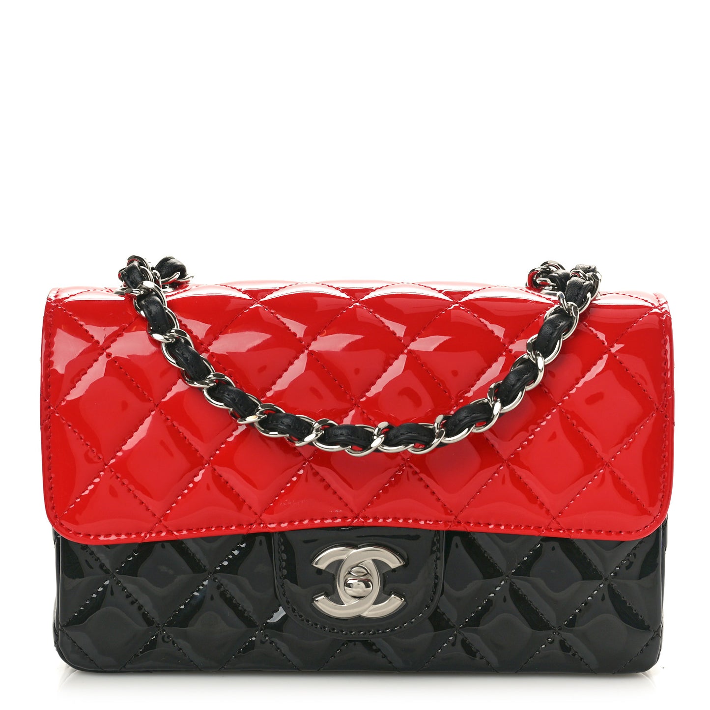 Patent Calfskin Quilted Bi-Color Mini Rectangular Flap Black Red