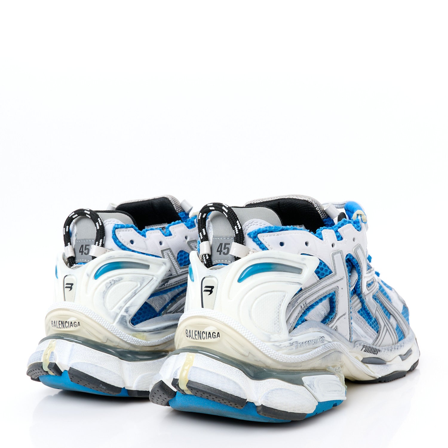 Balenciaga Mesh Rubber Bi-Color Mens Runner Sneakers 45 Grey Blue White 4 of 10