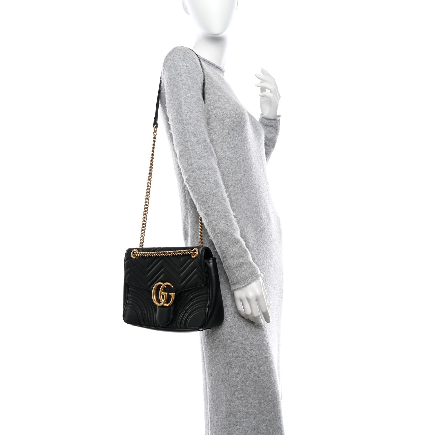 Gucci Calfskin Matelasse Medium GG Marmont Shoulder Bag Black 2 of 10