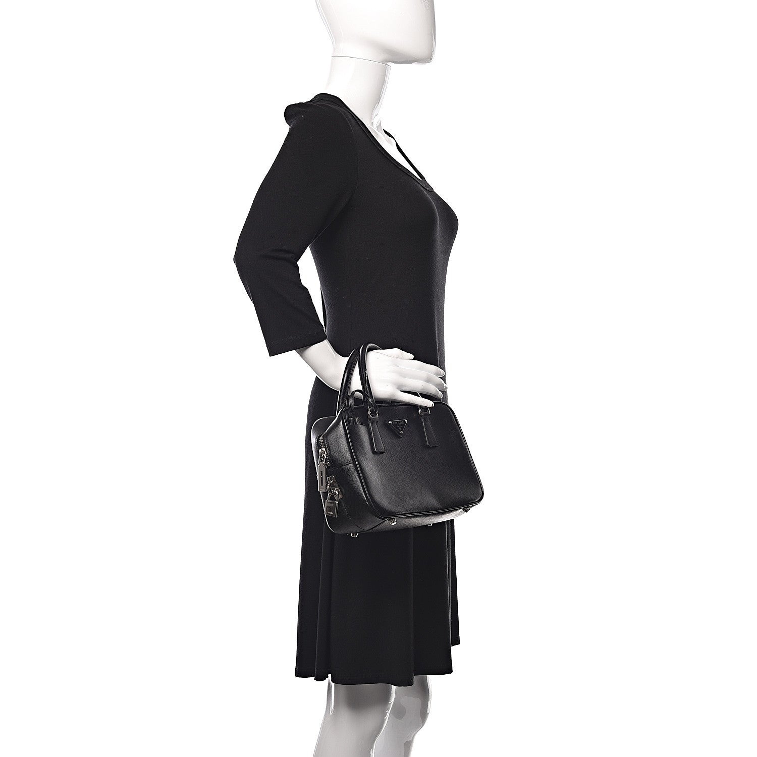 Prada Saffiano Lux Bauletto Black 2 of 13