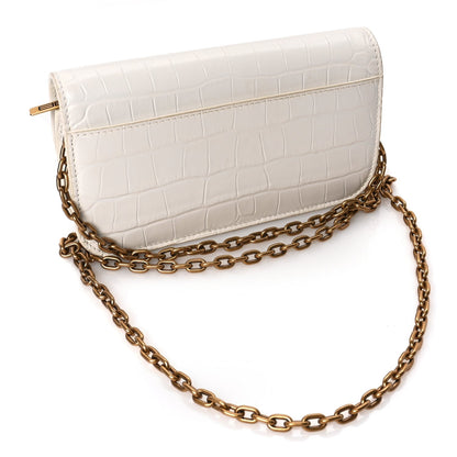Balenciaga Extra Supple Calfskin Crocodile Embossed Gossip Wallet On Chain Optic White 2 of 8