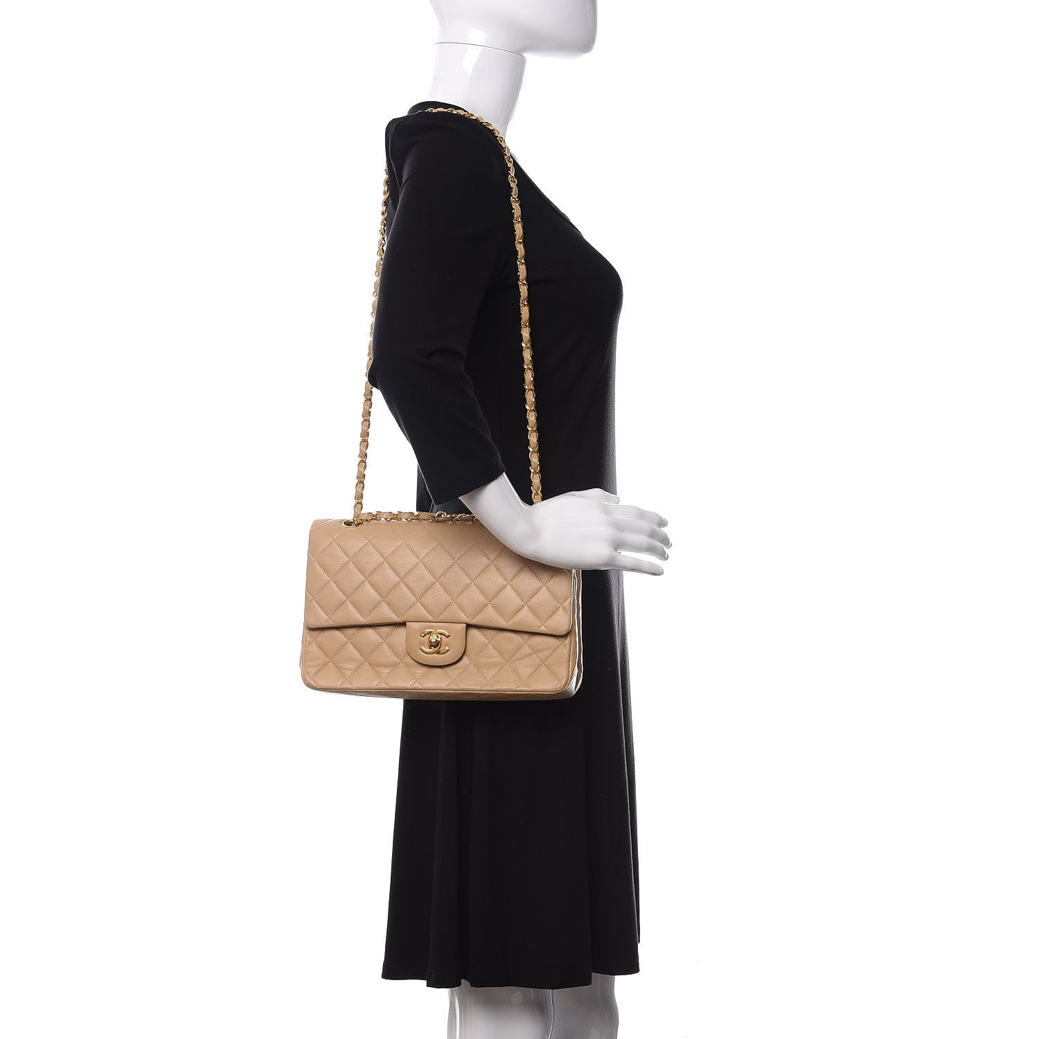 Chanel Lambskin Quilted Medium Double Flap Beige 2 of 18