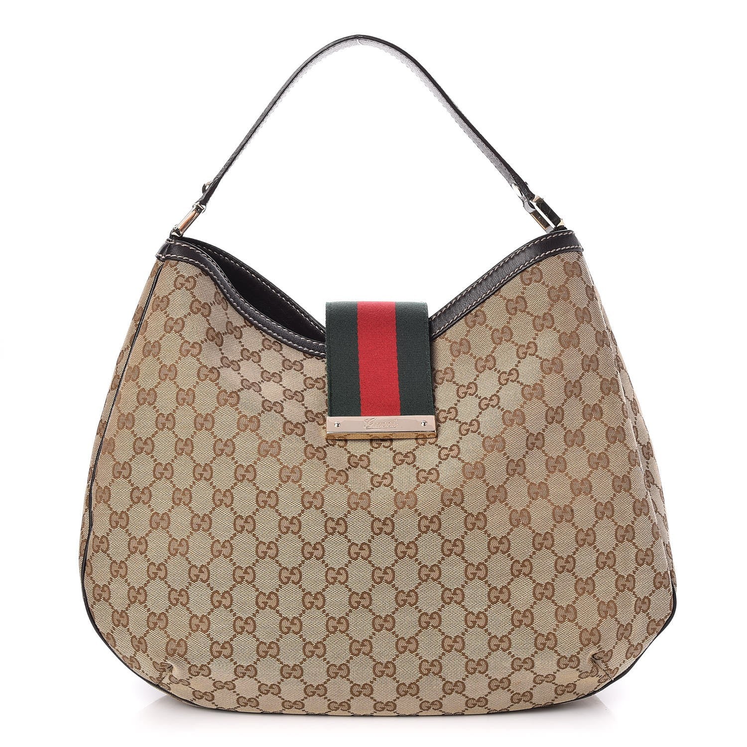 Gucci Monogram Large New Ladies Web Hobo Dark Brown 1 of 7