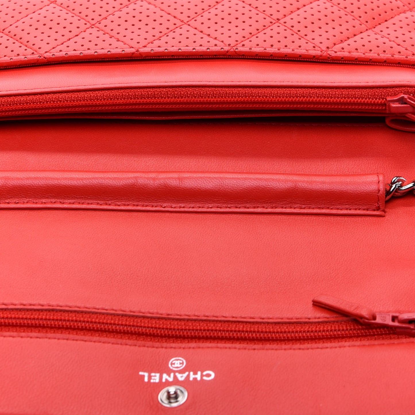 Perforated Lambskin Quilted Wallet On Chain WOC Red