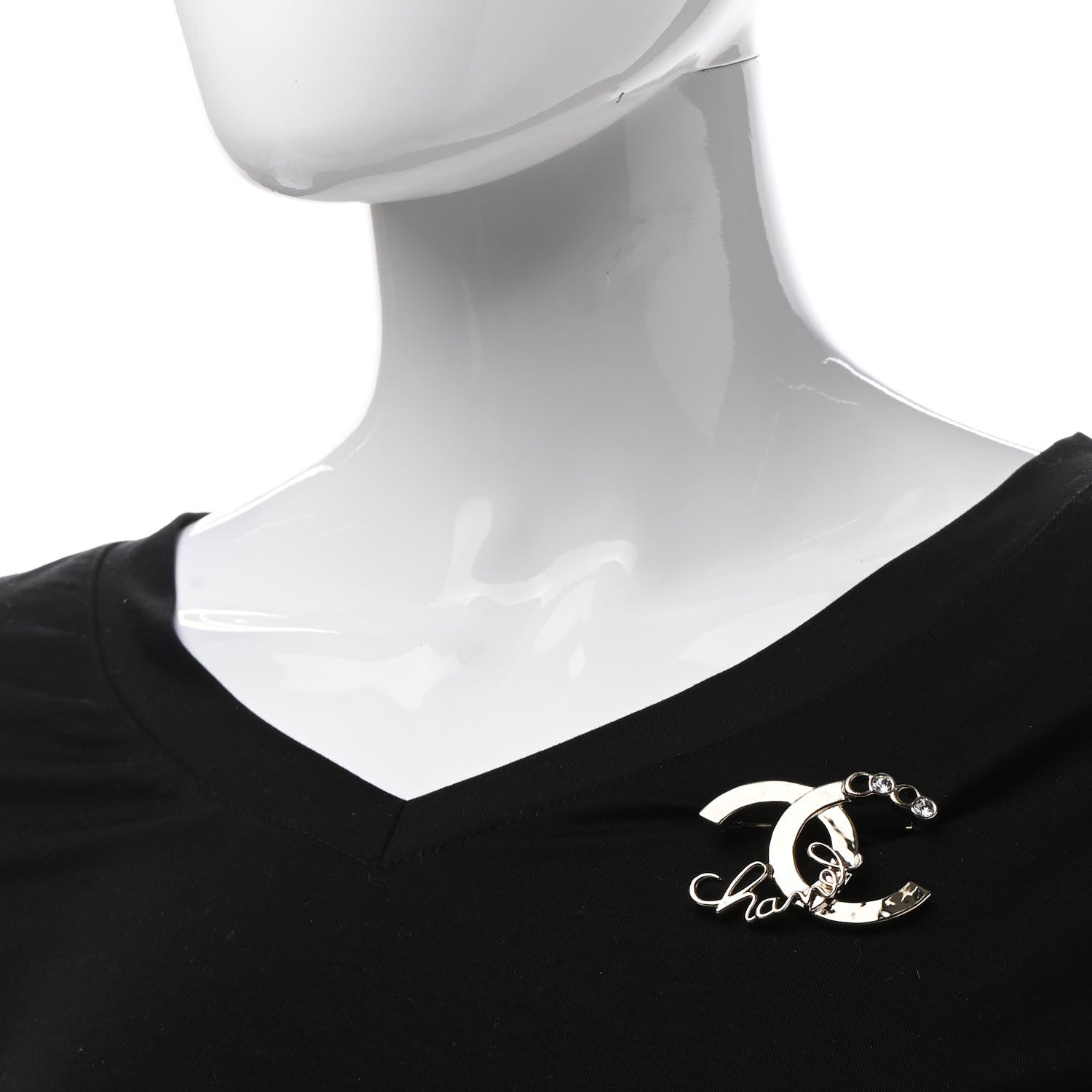 Chanel Metal Crystal Coco Script CC Brooch Gold 2 of 4