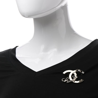 Chanel Metal Crystal Coco Script CC Brooch Gold 2 of 4