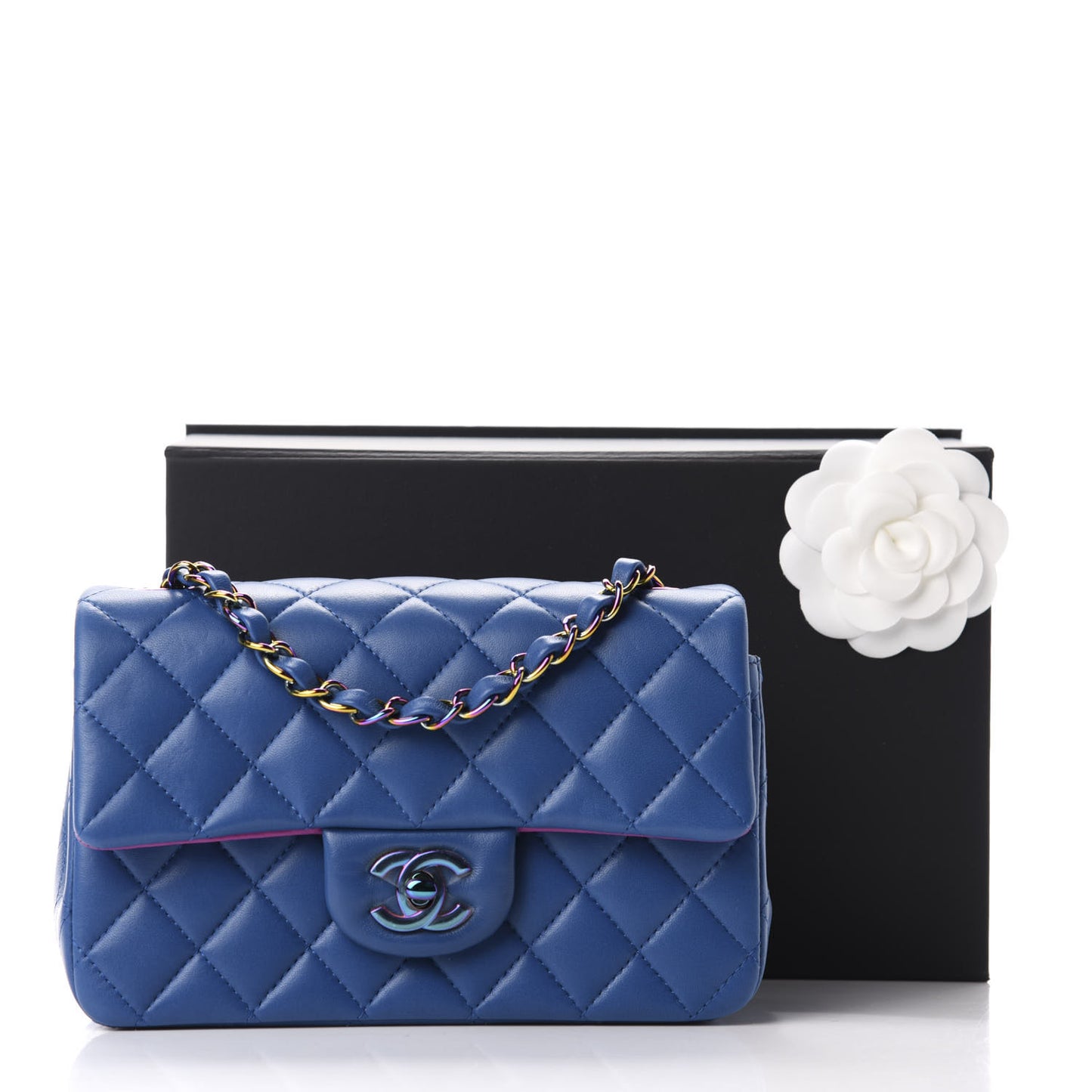 Lambskin Quilted Mini Rectangular Flap Blue Purple