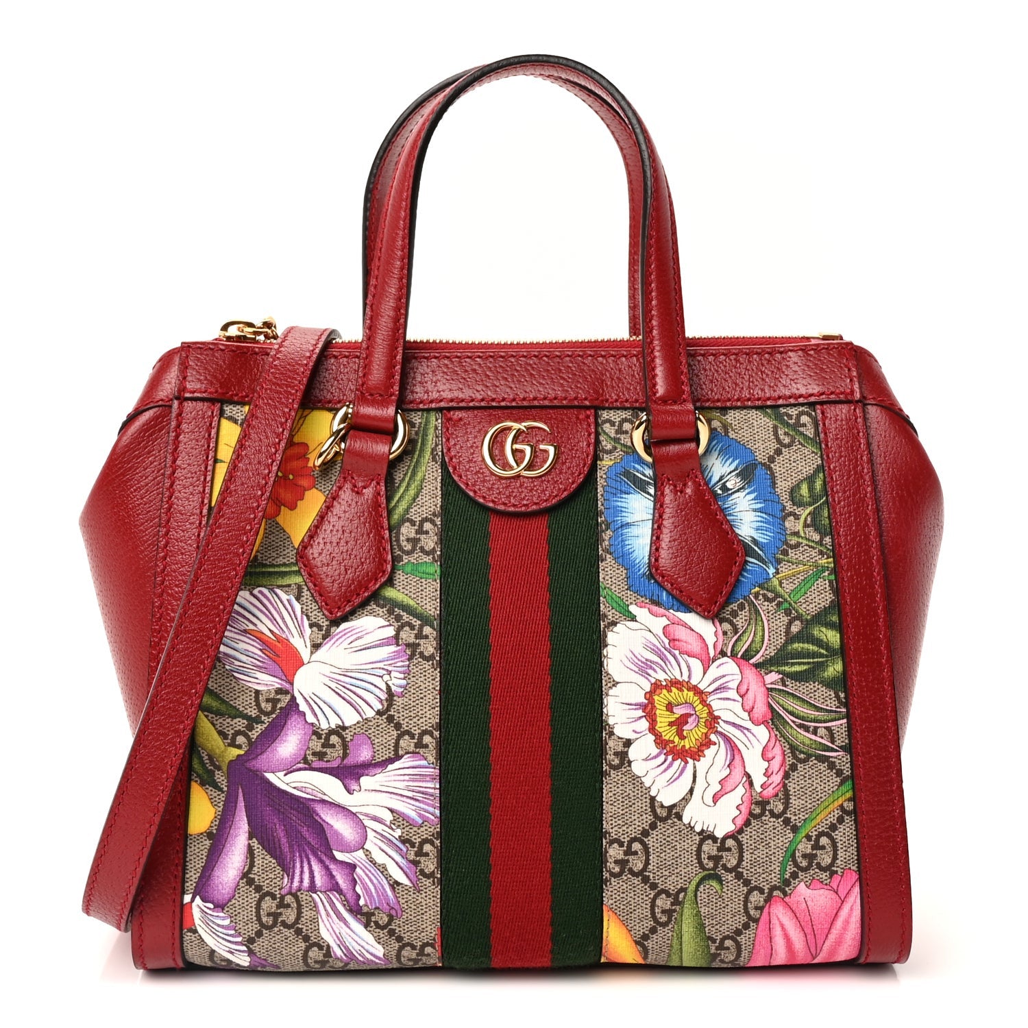 Gucci GG Supreme Monogram Flora Web Small Ophidia Tote Bag Red 1 of 8