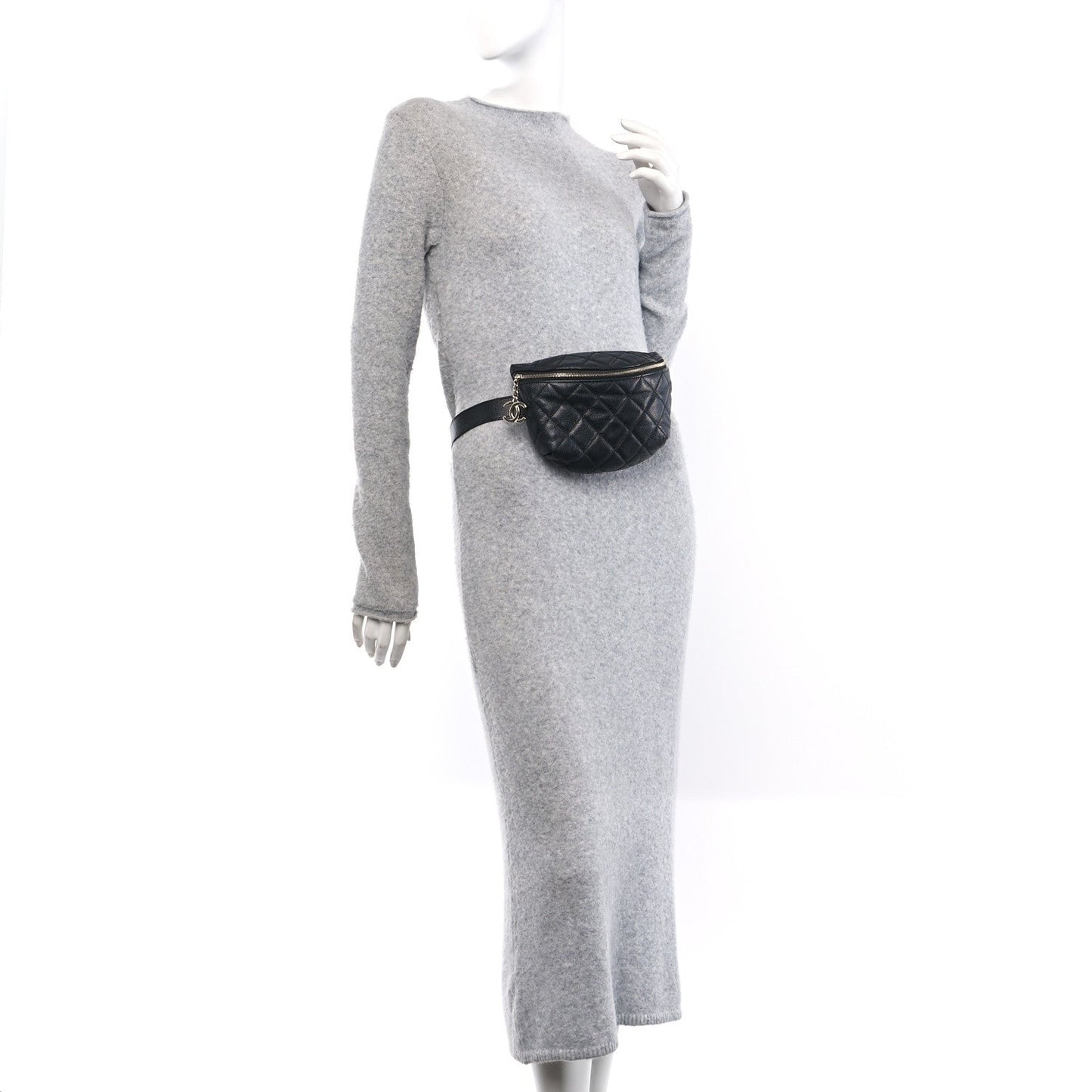 Grained Calfskin Quilted Waist Belt Bag Black