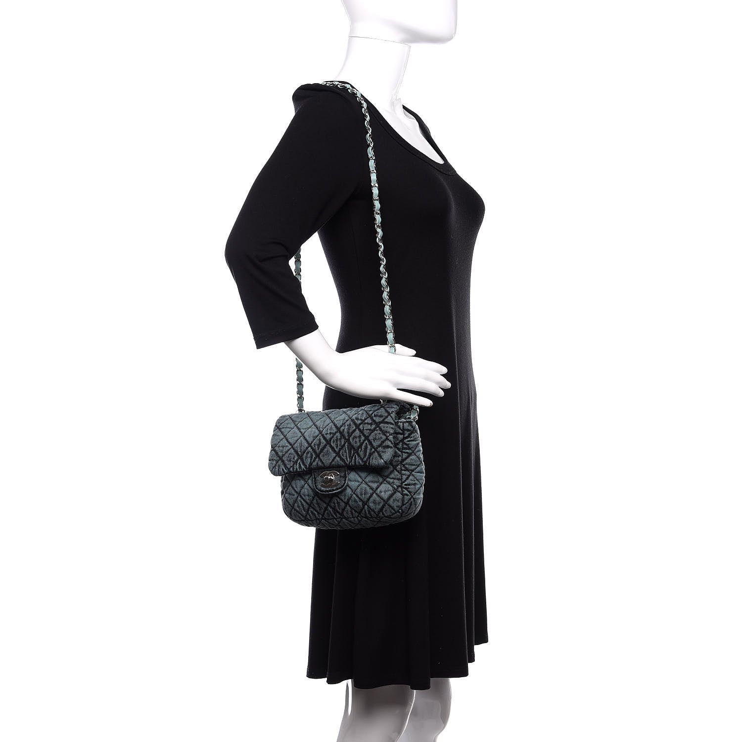 Chanel Washed Denim Quilted Small Denimpression Flap Blue Black 2 of 10