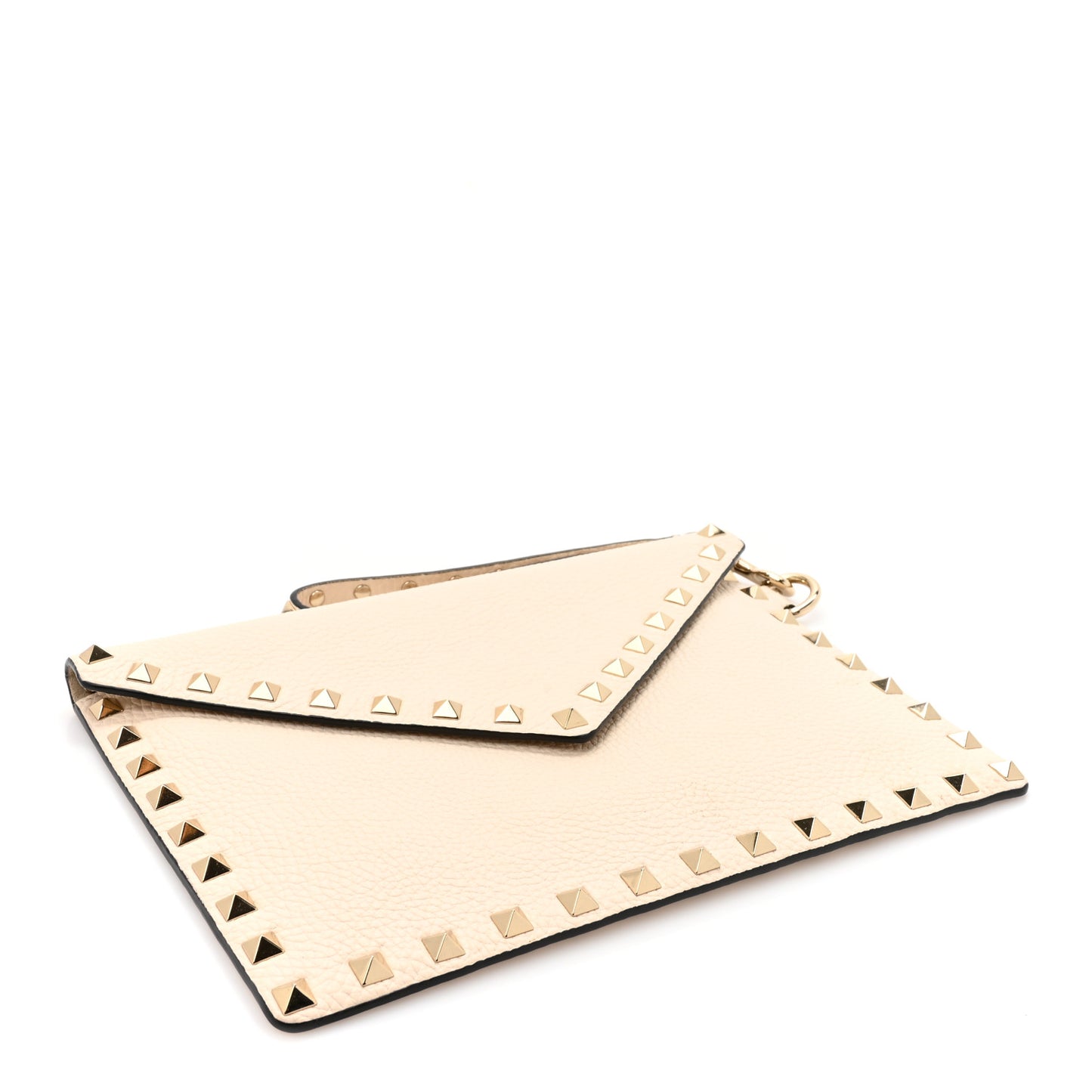 Pebbled Calfskin Medium Rockstud Envelope Flat Wristlet Pouch Ivory