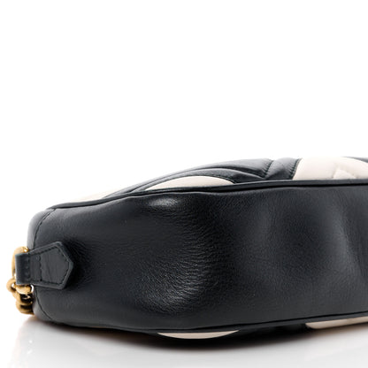 Gucci Calfskin Matelasse Small GG Marmont Chain Shoulder Bag Black White 10 of 11