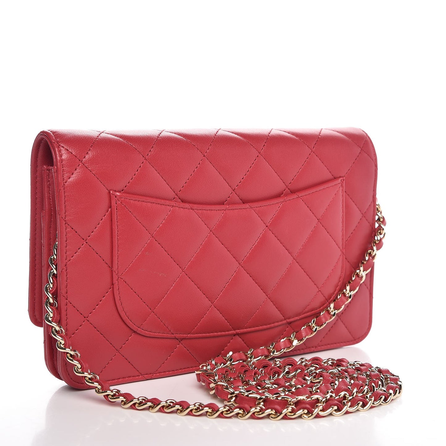 Lambskin Quilted Wallet On Chain WOC Pink