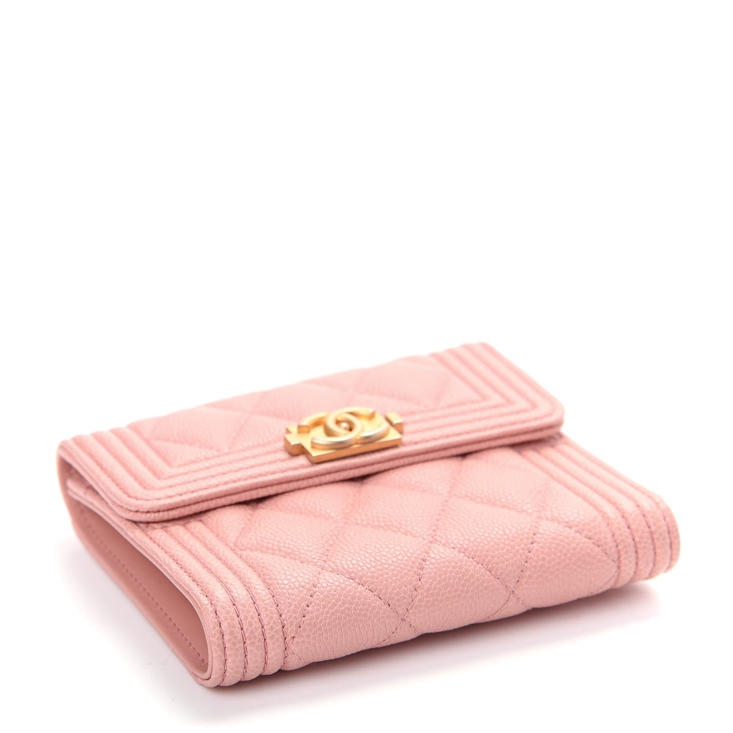 Caviar Quilted Boy Compact Wallet Pink