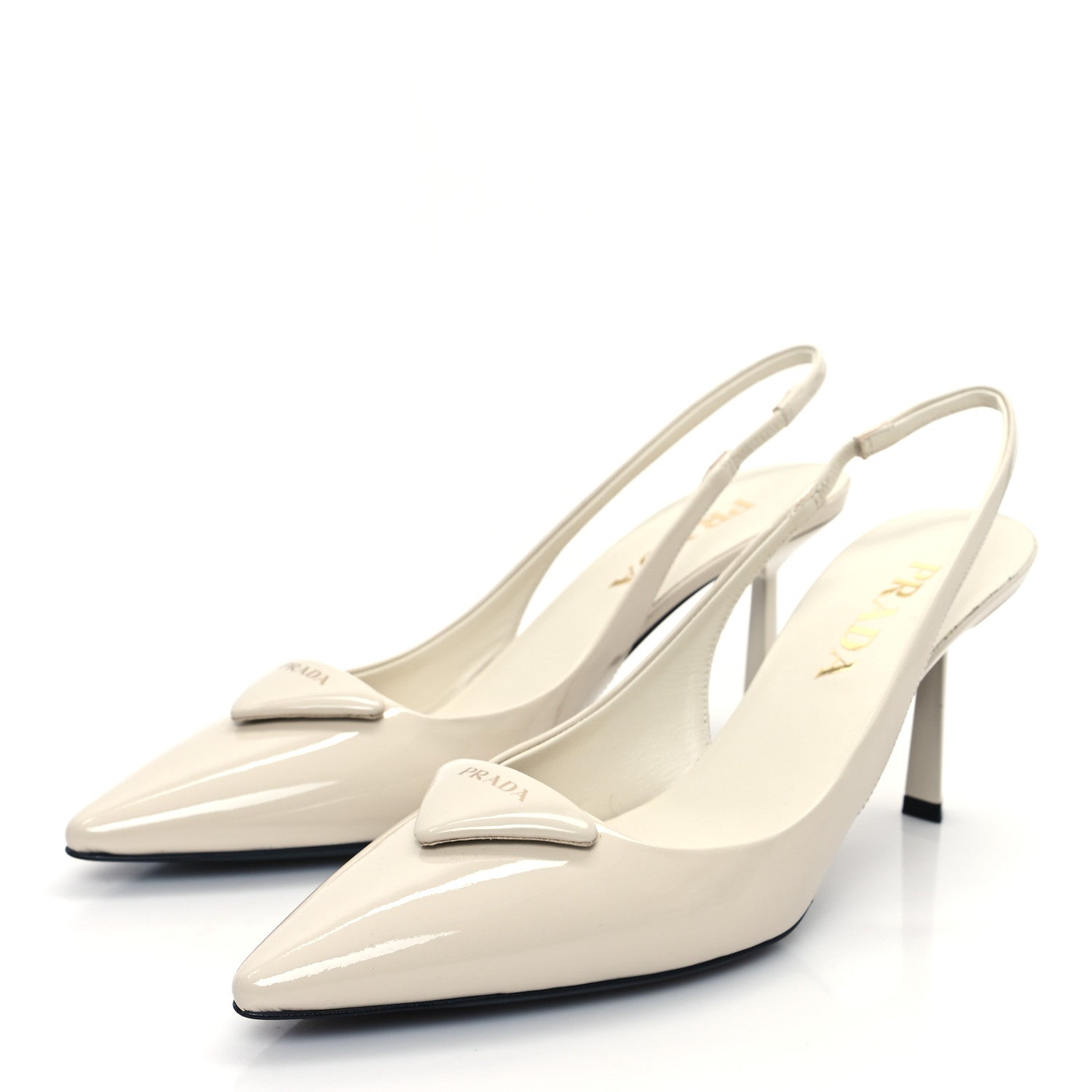 Prada Patent Triangle Logo Pointed Toe 75mm Slingback Pumps 38 White 3 of 9