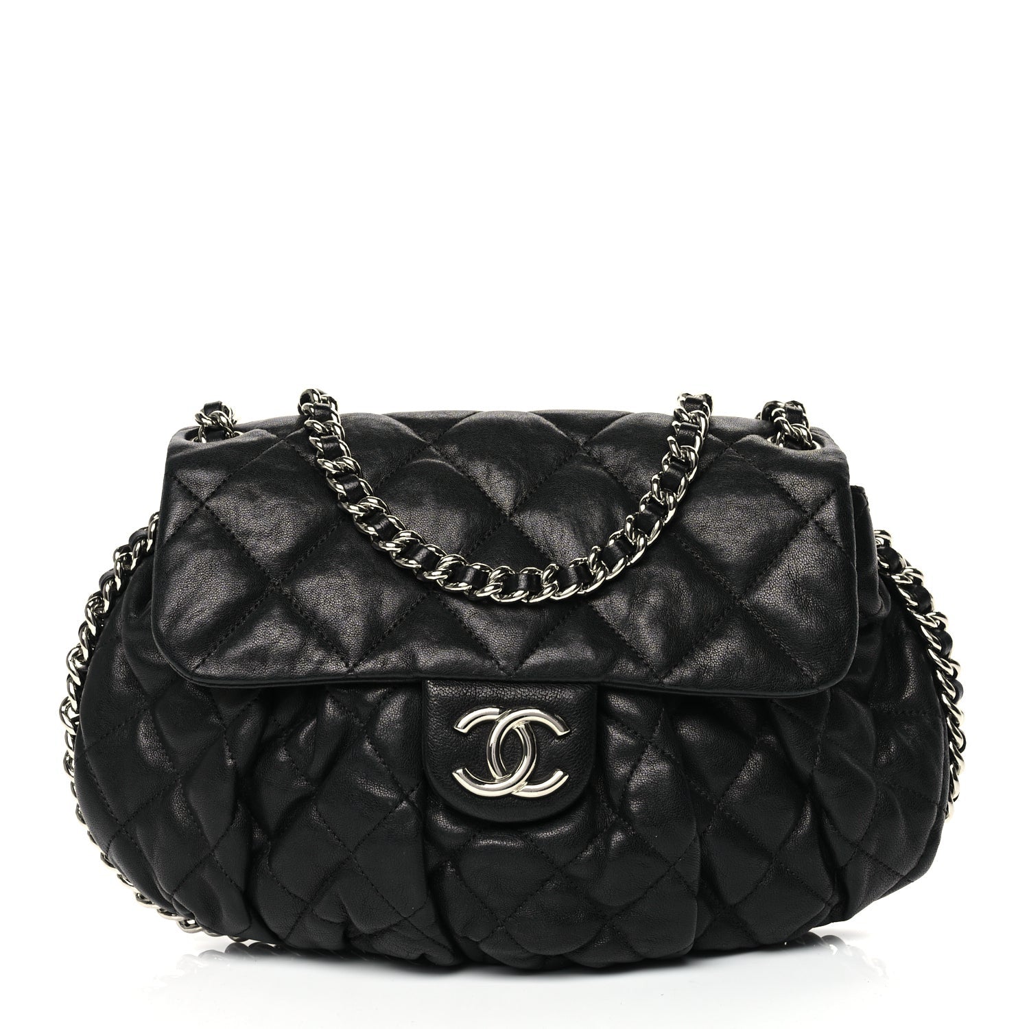 Chanel Washed Lambskin Quilted Medium Chain Around Messenger Black 1 of 10