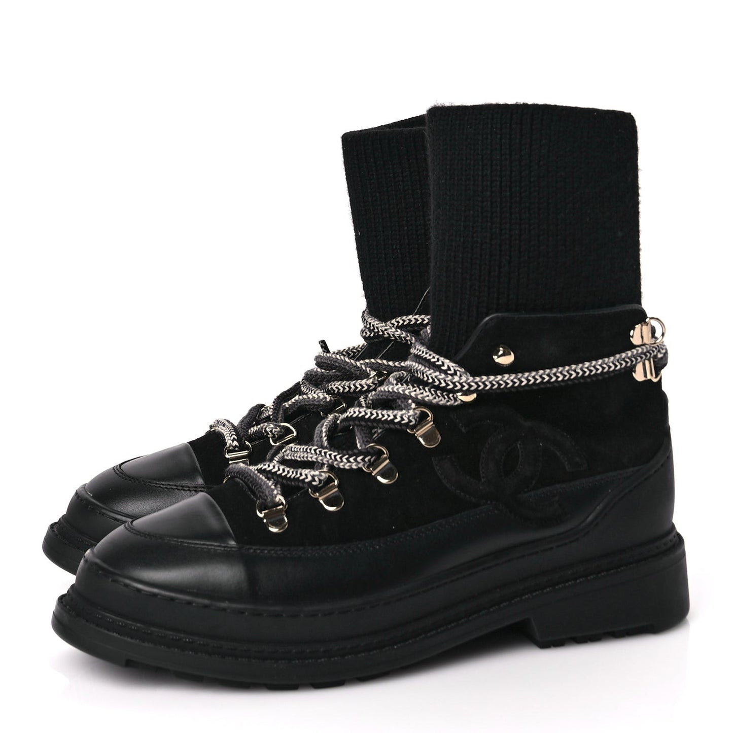 Suede Knit Womens Sock Lace Up Boots Black