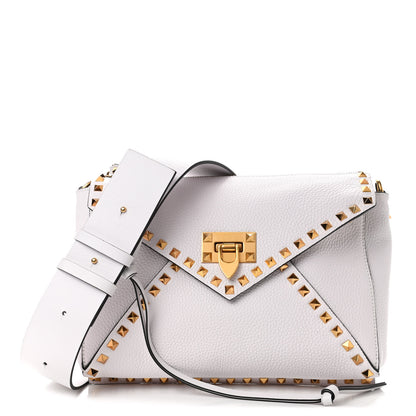 Valentino Garavani Pebbled Calfskin Medium Rockstud Hype Shoulder Bag White 1 of 4