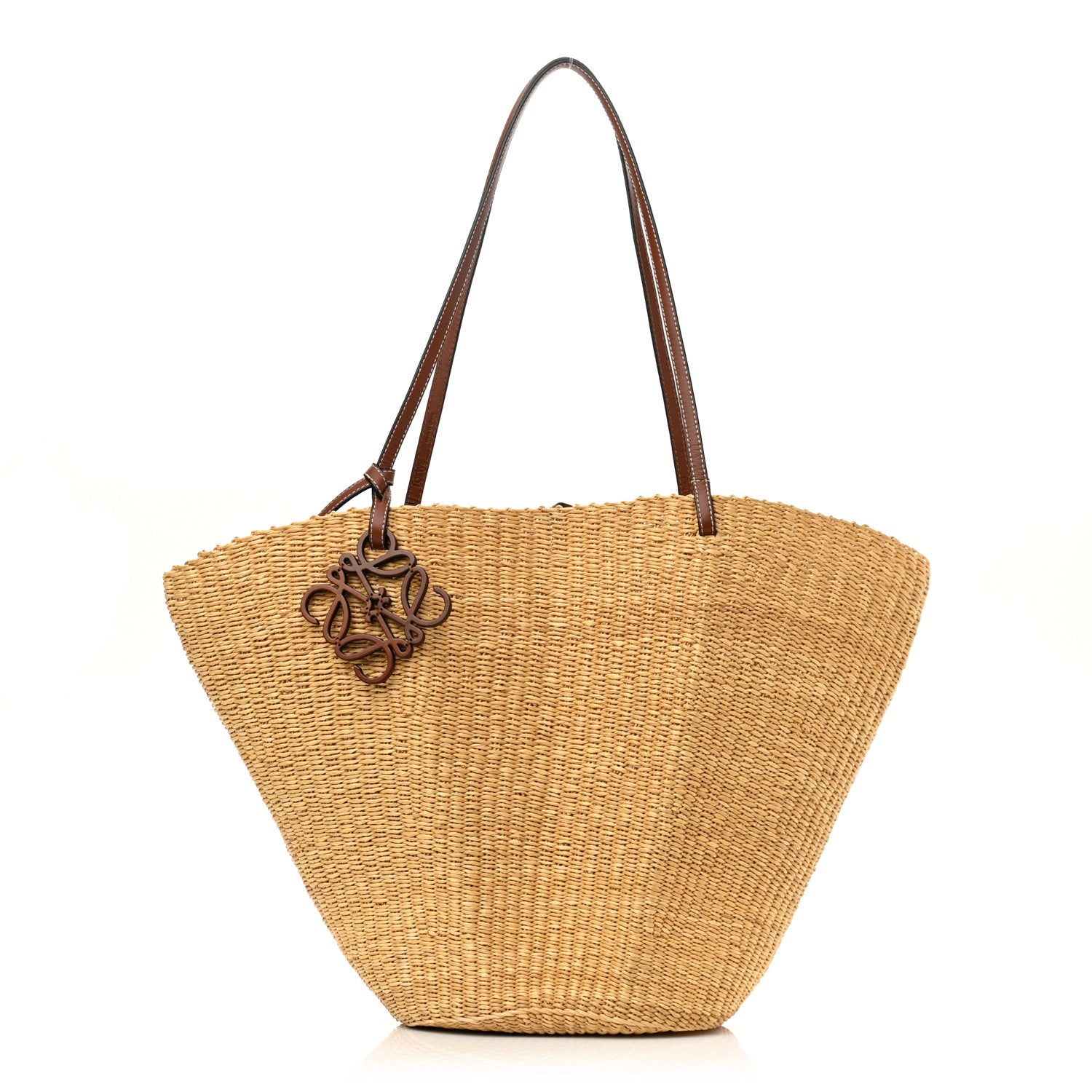 Loewe Raffia Calfskin Shell Basket Tote Natural Pecan 1 of 10