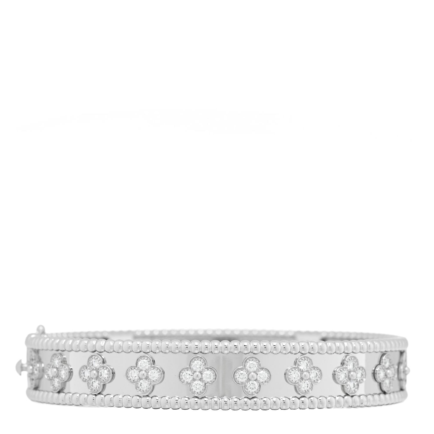 18K White Gold Diamond Perlee Clovers Bangle Bracelet M