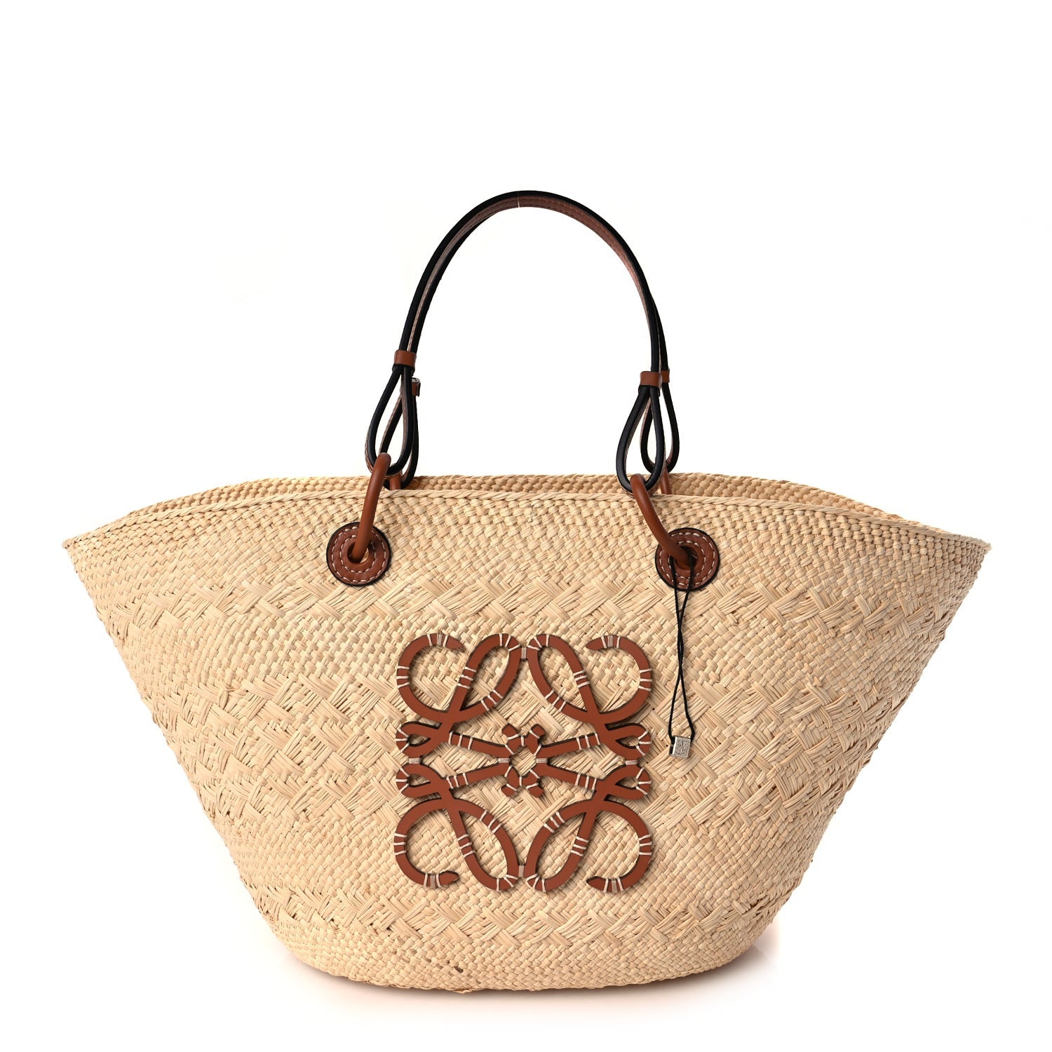 Loewe Calfskin Raffia Paulas Ibiza Medium Anagram Basket Tote Bag Natural Tan 1 of 7