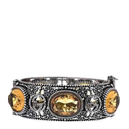 Gucci Sterling Silver Crystal Interlocking G Bangle Bracelet Yellow 1 of 4