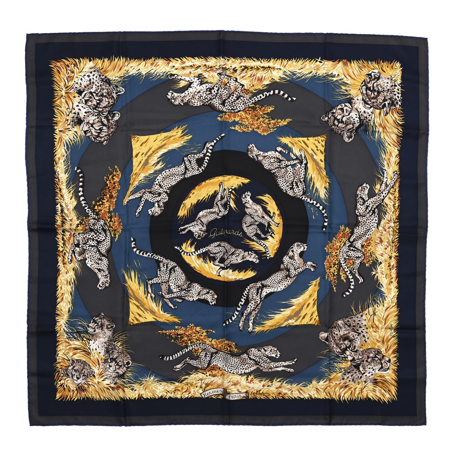 Silk Guepards Scarf 90 Anthracite Caban Taupe