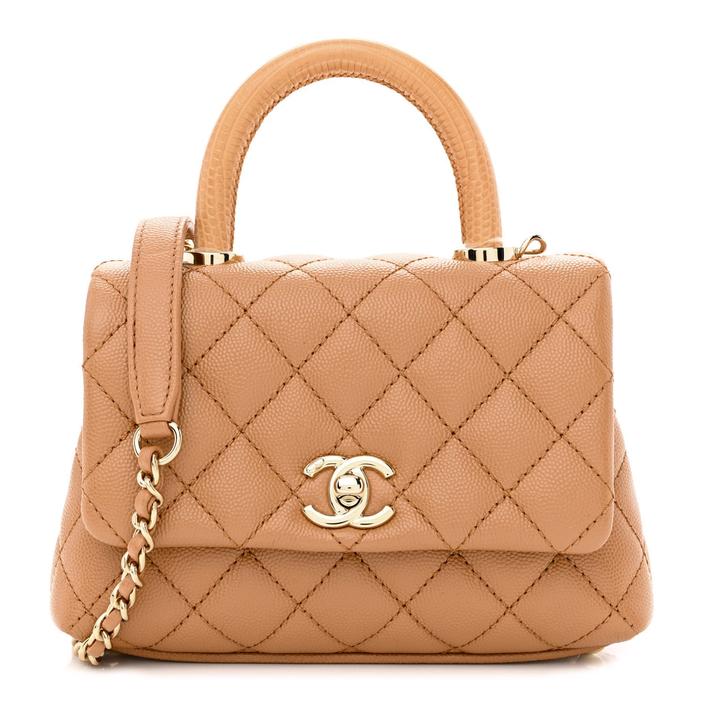 Caviar Lizard Embossed Quilted Extra Mini Coco Handle Flap Brown