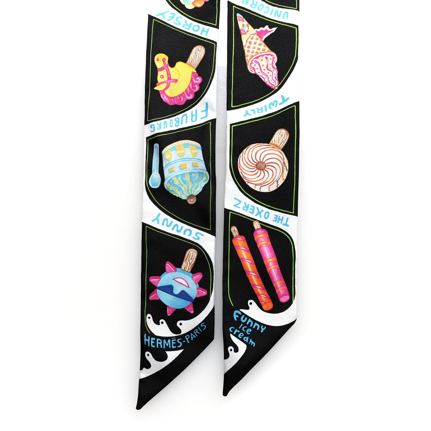 Silk Funny Ice Cream Twilly Black White Multicolor