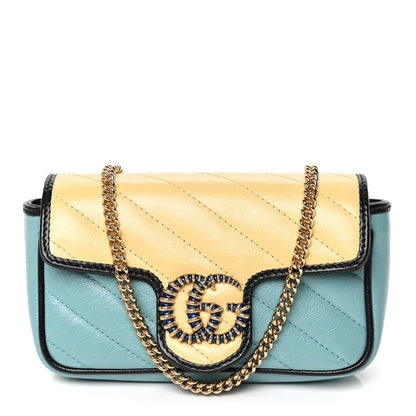 Gucci Azalea Calfskin Enamel Matelasse Diagonal Super Mini Torchon GG Marmont Shoulder Bag Butter Dusty Azure Black Electric Blue 1 of 9