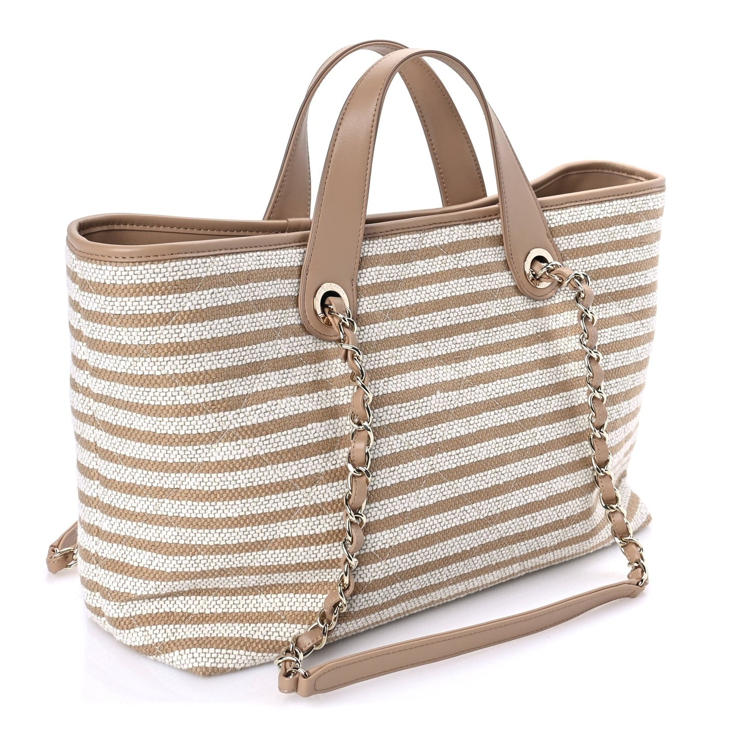 Printed Fabric Striped CC Tote Light Beige