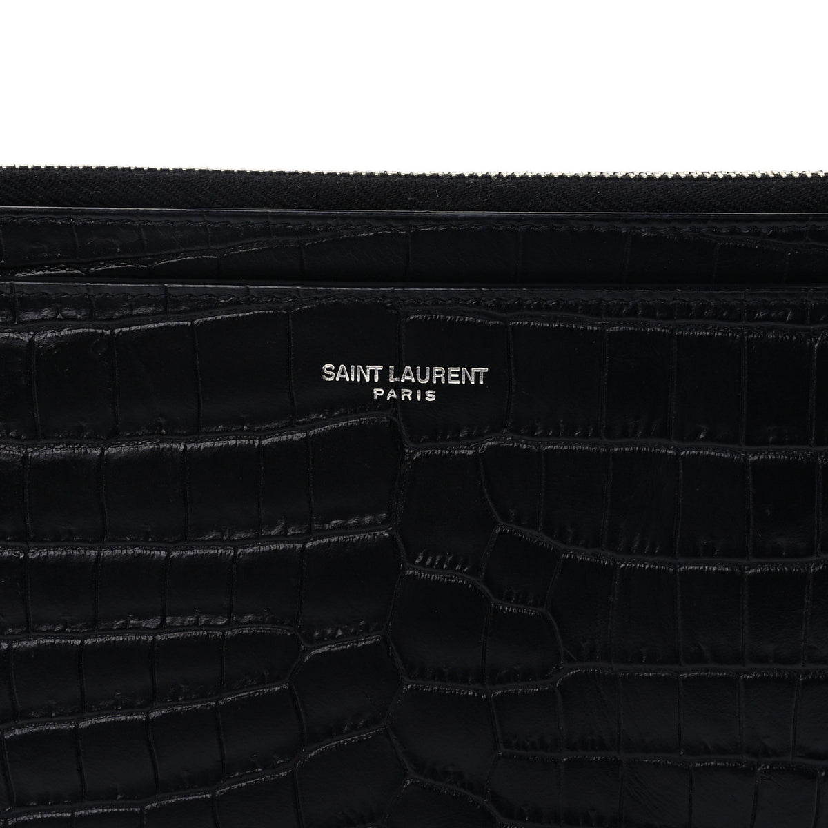 Calfskin Crocodile Embossed Monogram Bill Pouch Black