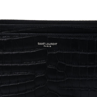 Saint Laurent Calfskin Crocodile Embossed Monogram Bill Pouch Black 6 of 6