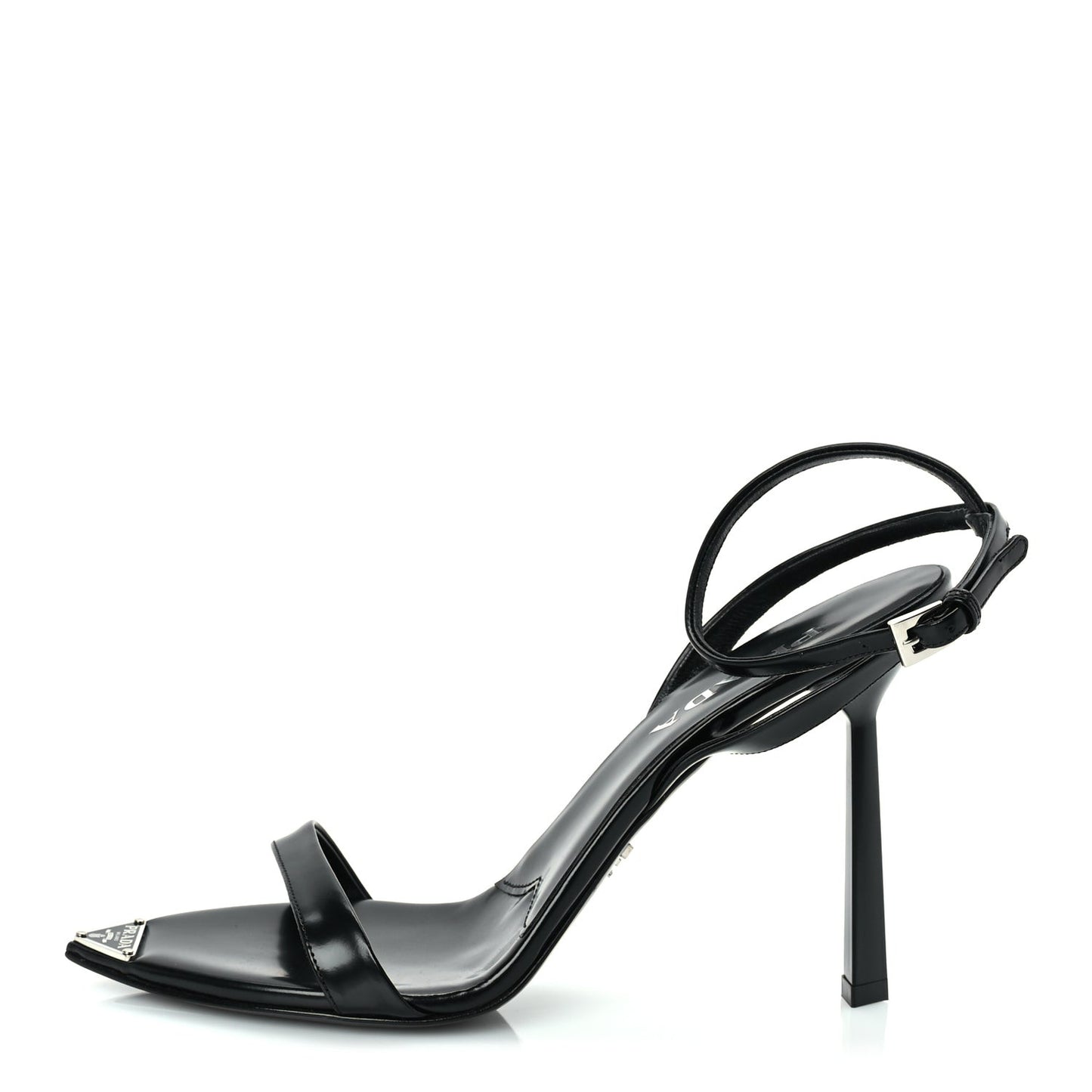 Spazzolato Metal Triangle Logo Pointed Toe Sandals 40  Black