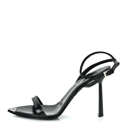 Prada Spazzolato Metal Triangle Logo Pointed Toe Sandals 40  Black 1 of 8