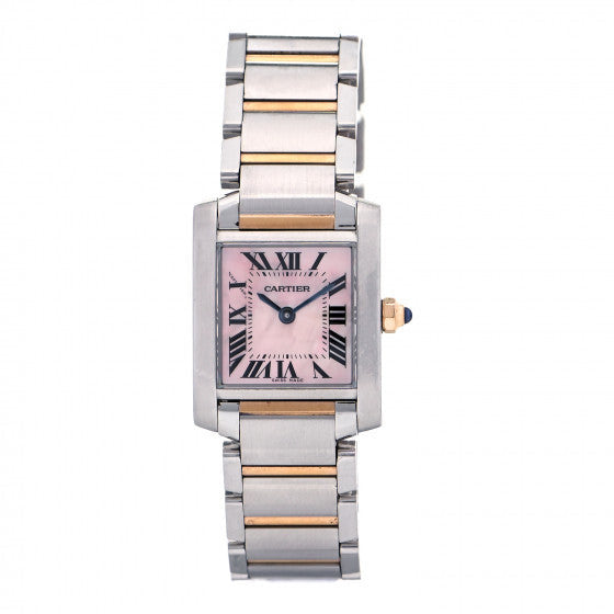 Stainless Steel 18K Pink Gold Mother of Pearl 20mm Tank Francaise Quartz Watch