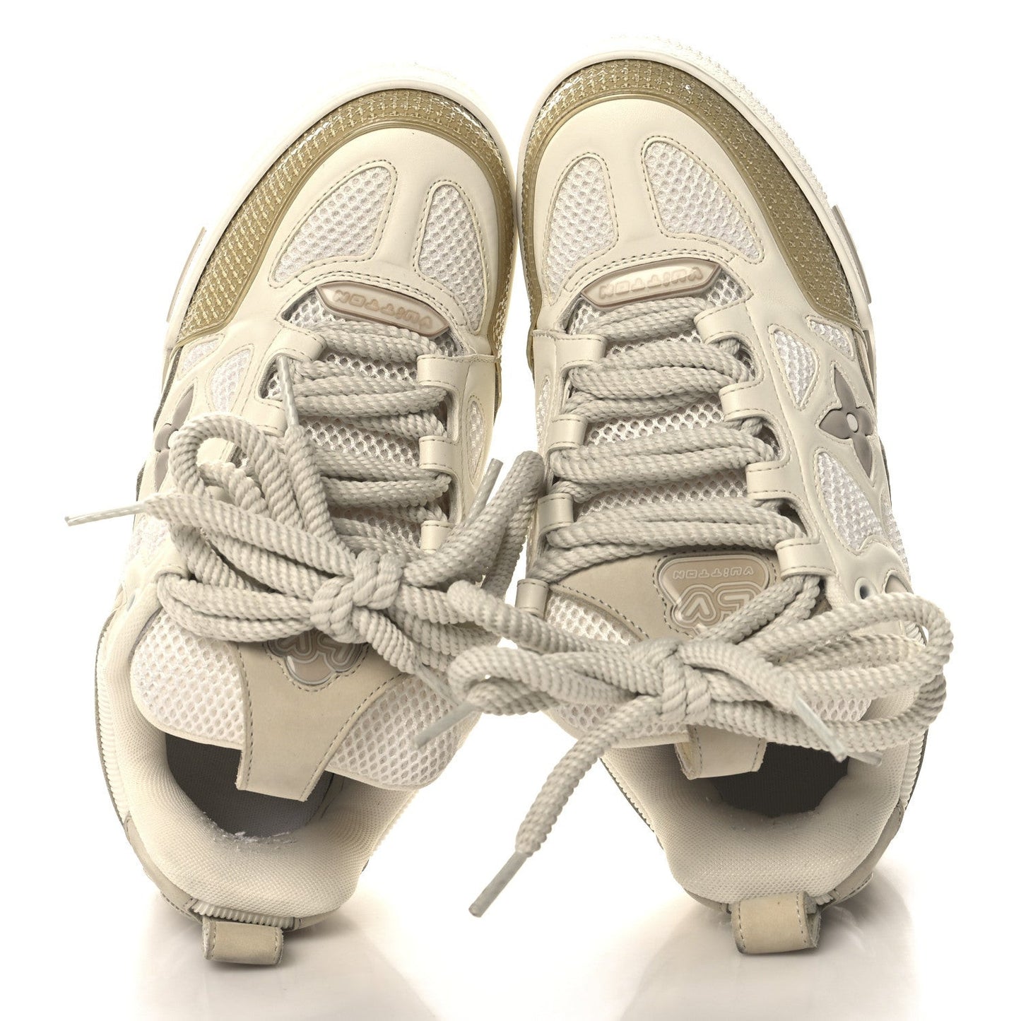 Calfskin Mesh Womens LV Skate Sneaker Beige White
