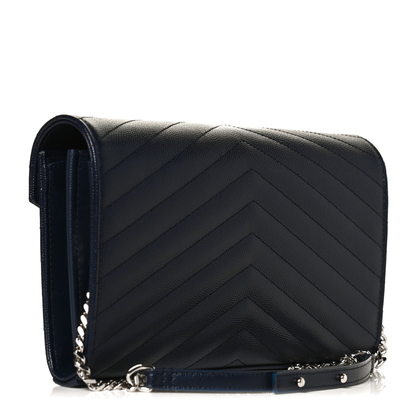 Grain De Poudre Matelasse Chevron Monogram Envelope Chain Wallet Deep Marine