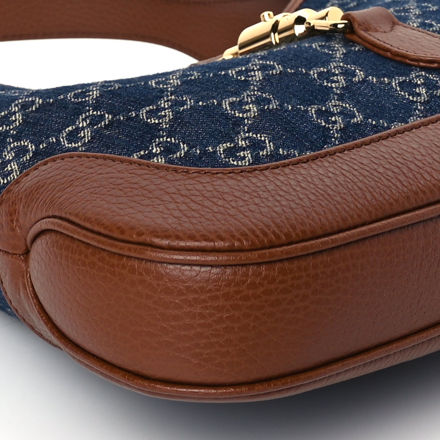 Gucci New Denim GG Monogram Calfskin Small Jackie 1961 Hobo Blue Tea Cuir 8 of 9