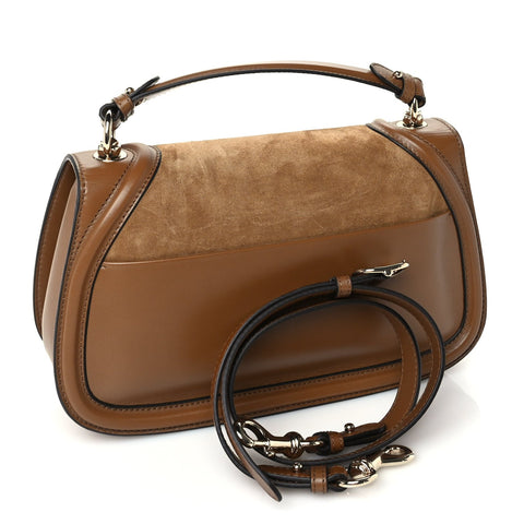 Suede Roxy Calfskin Large Blondie Top Handle Flap Bag Light Brown