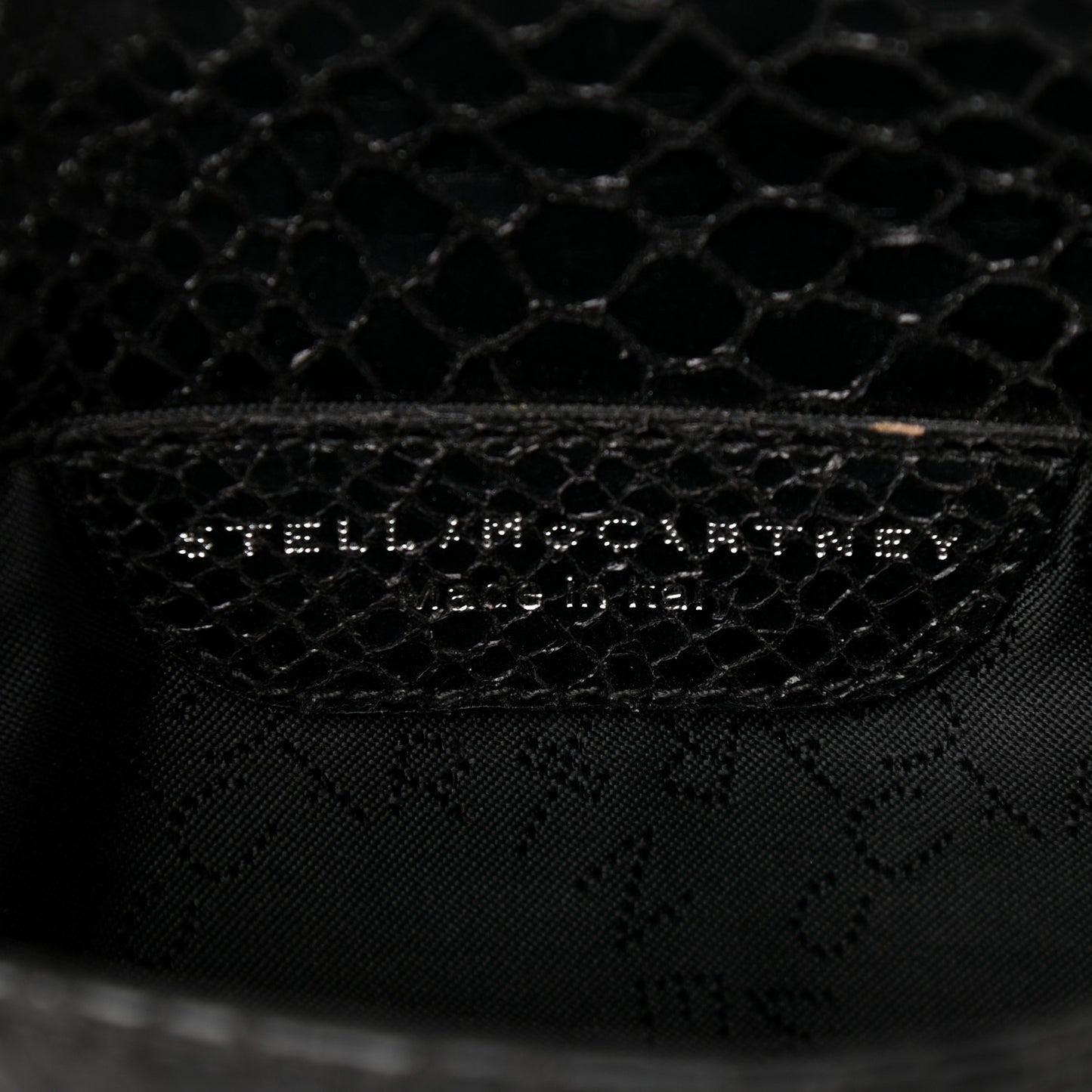 Snakeskin Effect Tiny Falabella Fold Over Tote Black