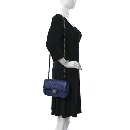 Chanel Snakeskin Mini Rectangular Flap Blue 2 of 11
